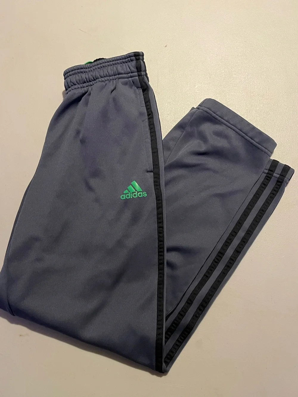 adidas Navy Joggers with Green Logo and Black Trim